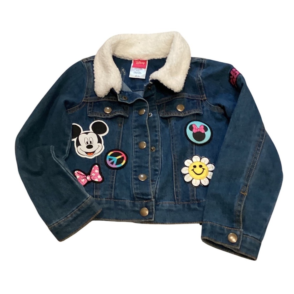 Girls Disney Denim Jacket Sherpa Collar Minnie Mouse Mouse Patches 5/6